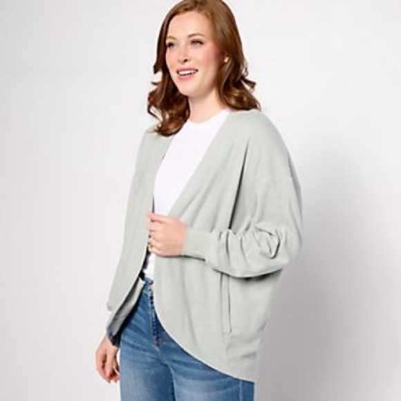 Barefoot Dreams Malibu Collection Brushed Fleece Circle Cardigan Medium Blue G58 - Picture 1 of 10